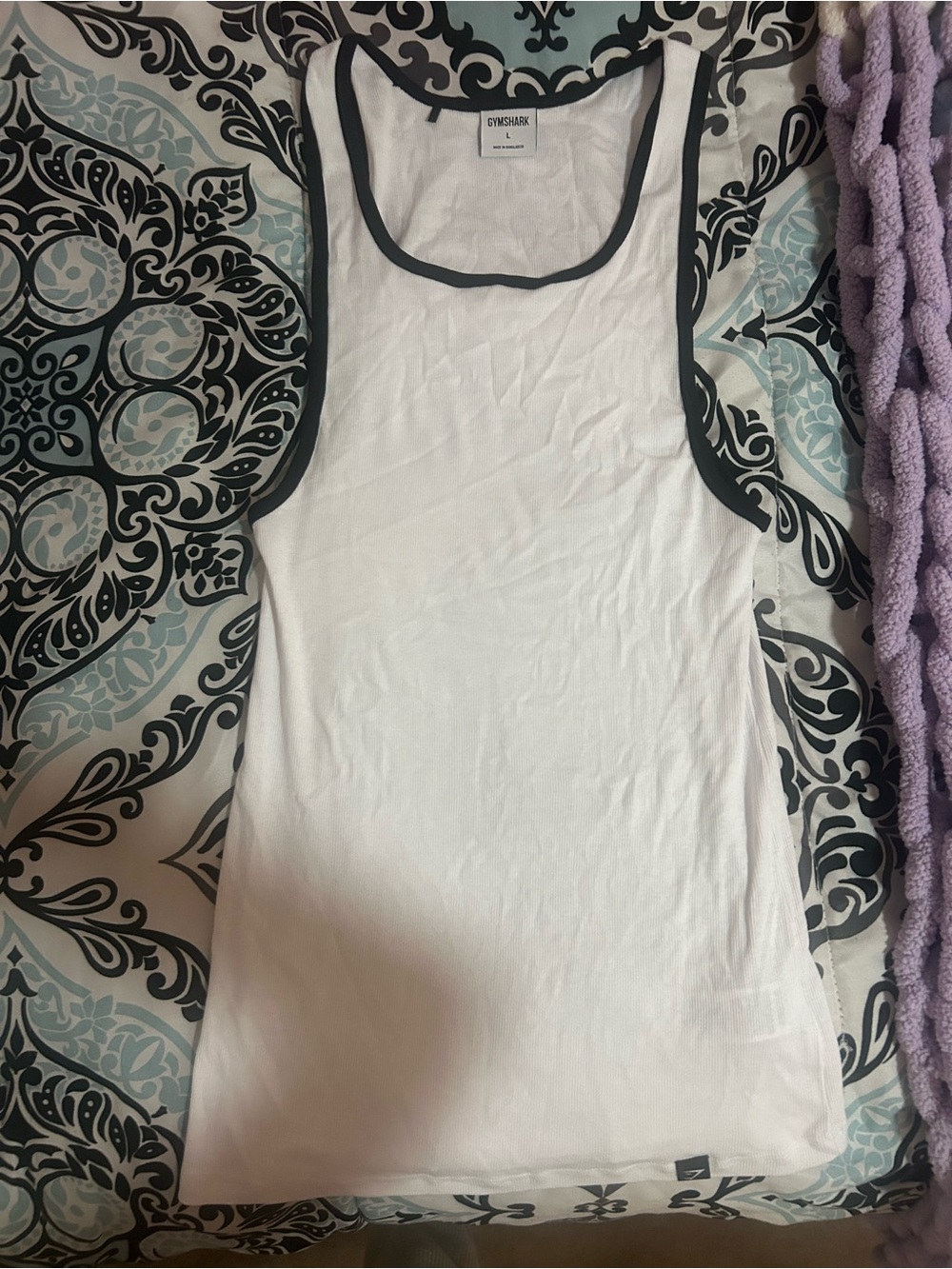 Gymshark White Tank Top with Black Trim - Mens
